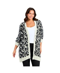 �A�x�j���[ ���f�B�[�X �A�E�^�[ �j�b�g�E�Z�[�^�[ �J�[�f�B�K�� AVENUE Women's Button Front Cozy Cardigan Ivory snow leopard �A�C�{���[