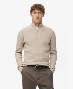 �}���S �����Y �A�E�^�[ �j�b�g�E�Z�[�^�[ ���u MANGO Men's Zip Neck Ribbed Sweater Beige �x�[�W��