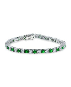 �u�����O ���f�B�[�X �A�N�Z�T���[ �u���X���b�g�E�o���O���E�A���N���b�g Bling Jewelry Alternating Round CZ 12CT 4 Prong Basket Setennis Bracelet Rhodium Plated 7.5 Inch Green �O���[��