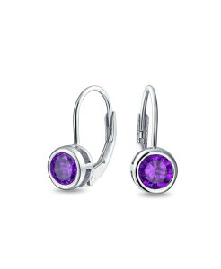 �u�����O ���f�B�[�X �A�N�Z�T���[ �s�A�X�E�C�������O Bling Jewelry Dainty 0.50CTW Round Bezel Cubic Zirconia CZ Solitaire Dangle Drop Earrings Lever Back Rose Gold Plated .925 Sterling Purple feb �p�[�v��