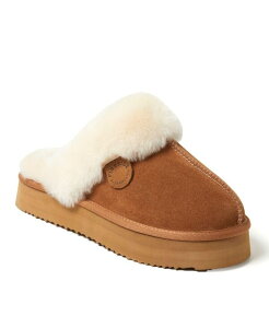 �f�B�A�t�H�[���Y ���f�B�[�X �V���[�Y �T���_�� �v���b�g�t�H�[�� Dearfoams Fireside by Women's Melton Genuine Shearling Platform Scuff Slipper Chestnut