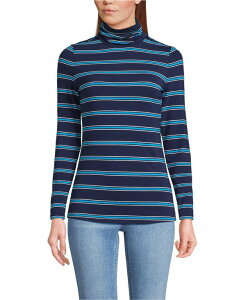 �����Y�G���h ���f�B�[�X �g�b�v�X �V���c �^�[�g���l�b�N �W���[�W�[ Lands' End Women's Lightweight Jersey Long Sleeve Turtleneck Deep sea/cyan stripe �V�A��
