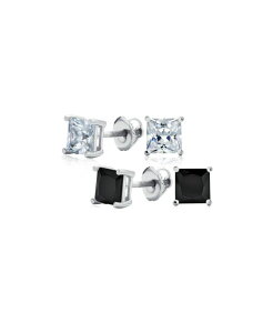 �u�����O ���f�B�[�X �A�N�Z�T���[ �s�A�X�E�C�������O Bling Jewelry Classic Set of 2 Multi Color Square CZ Cubic Zirconia Stud Earringsilver Black Plated Screwback Posts 5MM Silver black set �u���b�N