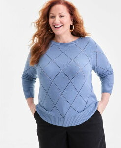 �X�^�C���A���h�R�[ ���f�B�[�X �A�E�^�[ �j�b�g�E�Z�[�^�[ �v���X�T�C�Y Style & Co Plusize Pointelle Boat-Neck Sweater Militia Blue �u���[