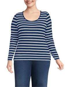 �����Y�G���h ���f�B�[�X �g�b�v�X �V���c �v���X�T�C�Y �W���[�W�[ Lands' End Plusize Lightweight Jersey Skimming Long Sleeve Scoop Neck T-shirt Deep sea navy quad stripe �l�C�r�[