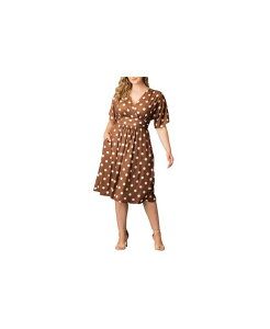 �L���i ���f�B�[�X �g�b�v�X �����s�[�X A ���C�� �v���X�T�C�Y �~�f�B Kiyonna Plusize Gia-Line Midi Dress with Pockets Chocolate polka dot �`���R���[�g