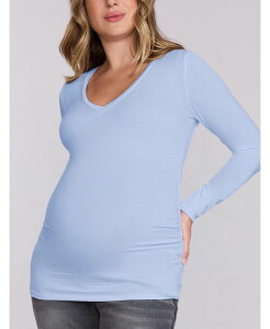 �}�U�[�t�b�h�}�^�j�e�B�[ ���f�B�[�X �g�b�v�X �V���c V�l�b�N �M���U�[ Motherhood Maternity Motherhood V-Neck Side-Ruched Long Sleeve Tee Cashmere blue �u���[