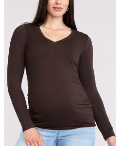 �}�U�[�t�b�h�}�^�j�e�B�[ ���f�B�[�X �g�b�v�X �V���c V�l�b�N �M���U�[ Motherhood Maternity Motherhood V-Neck Side-Ruched Long Sleeve Tee Chocolate tort �`���R���[�g