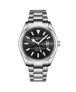 �X�g�D�[�����O �����Y �A�N�Z�T���[ �r���v T�V���c Stuhrling Datemaster Heritage 1025 Men swiss Automatic Watch Stainlessteel Bracelet 40mm Black �u���b�N