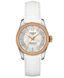�e�B�\�b�g ���f�B�[�X �A�N�Z�T���[ �r���v ���U�[ Tissot Women'swiss Automatic Ballade Powermatic 80 COSC White Leather Strap Watch 32mm White Mother Of Pearl �z���C�g