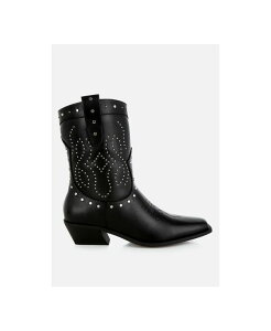�����h�����O ���f�B�[�X �V���[�Y �u�[�c�E���C���u�[�c London Rag Womens Equine Studded Embroidery Cowboy Boots Black �u���b�N
