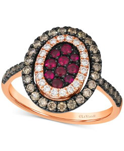 �� ���@�� ���f�B�[�X �A�N�Z�T���[ �����O Le Vian Chocolatier Passion Ruby (1/4 ct.w.) & Diamond (5/8 ct.w.) Halo Cluster Oval Statement Ring in 14k Rose Gold �S�[���h