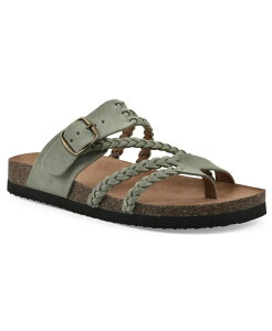 �z���C�g�}�E���e�� ���f�B�[�X �V���[�Y �T���_�� White Mountain Women's Hayleigh Round Toe Flat Sandalsage Green Suede �O���[��