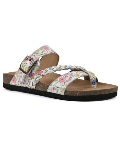 �z���C�g�}�E���e�� ���f�B�[�X �V���[�Y �T���_�� White Mountain Women's Hazy Round Toe Flat Sandals White Multi Floraleather �z���C�g