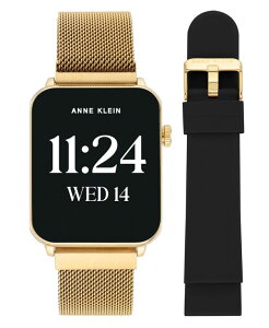 �A���N���C�� ���f�B�[�X �A�N�Z�T���[ �r���v ���b�V�� T�V���c Anne Klein Women's Connect It Stellar Smartwatch with Gold-Tone Stainlessteel Mesh and Black Silicone Band 45mm Gold-Tone Black �u���b�N