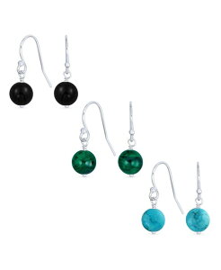 �u�����O ���f�B�[�X �A�N�Z�T���[ �s�A�X�E�C�������O Bling Jewelry Set of Three Drop Ball Earrings Natural Black Onyx Blue Turquoise Green Malachite Beadsterling Silver Hooks Multi-color �}���`�J���[