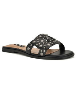 �i�C���E�F�X�g ���f�B�[�X �V���[�Y �X���b�|���E���[�t�@�[ �T���_�� Nine West Women's Gomaz Embellished Flat Slip-On Sandals Black �u���b�N