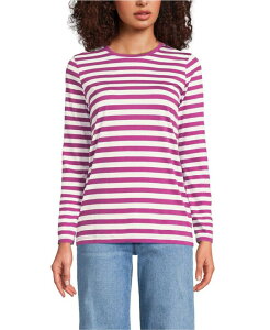 �����Y�G���h ���f�B�[�X �g�b�v�X T�V���c �N���[�l�b�N �R�b�g�� Lands' End Women'supima Cotton Long Sleeve Crewneck T-Shirt Light raspberry even stripe �X�g���C�v
