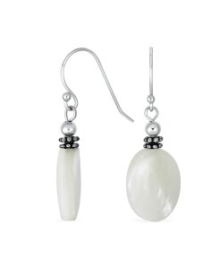 �u�����O ���f�B�[�X �A�N�Z�T���[ �s�A�X�E�C�������O Bling Jewelry Bali Style White Mother of Pearl Milgrain Caviar Bead Accent Oval Drop Earringsterling Silver Oxidized Wire Fishook Silver white �z���C�g