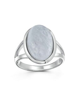 �u�����O ���f�B�[�X �A�N�Z�T���[ Bling Jewelry Simple Large Oval Cabochon Bezel Split Shank Statement Ring Women Sterling White �z���C�g