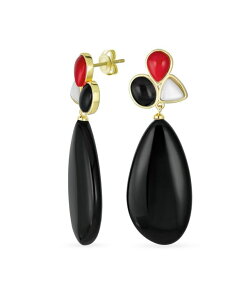 �u�����O ���f�B�[�X �A�N�Z�T���[ �s�A�X�E�C�������O Bling Jewelry Fashion Multi Color Wire Wrap Large Oval Pear Shape Natural Stone Teardrop Earrings Gold Plated Black �u���b�N