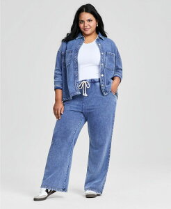 �A���h�m�E�f�B�X ���f�B�[�X �{�g���X �J�W���A���p���c �v���X�T�C�Y �p�C�� And Now This Trendy Plus French Terry Drawstring Pants Denim Blue �f�j��