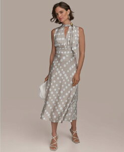 �_�i �L������ �j���[���[�N ���f�B�[�X �g�b�v�X �����s�[�X A ���C�� �v�����g Donna Karanew York Women's Dot-Printie-Neck A-Line Dress Clay Cream �N���[��