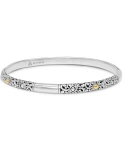 �f���@�^ ���f�B�[�X �A�N�Z�T���[ �u���X���b�g�E�o���O���E�A���N���b�g DEVATA Bali Filigree Bangle Bracelet in Sterling Silver and 18K Gold Fit Small to Medium Wrist Silver �V���o�[