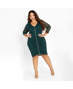 �V�e�B�[�V�b�N ���f�B�[�X �g�b�v�X �����s�[�X �v���X�T�C�Y ���[�X CITY CHIC Plusize Lacey Zip Dress Emerald �G�������h