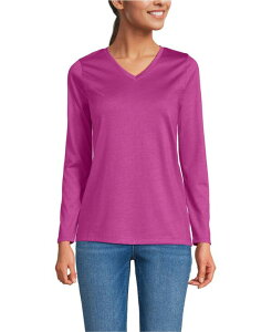 �����Y�G���h ���f�B�[�X �g�b�v�X �V���c V�l�b�N �R�b�g�� Lands' End Women'supima Cotton Long Sleeve V-Neck T-Shirt Light raspberry sorbet