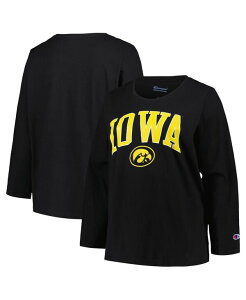 �v���t�@�C�� ���f�B�[�X �g�b�v�X T�V���c �v���X�T�C�Y ���S Profile Women's Black Iowa Hawkeyes Plusize Arch Over Logo Scoop Neck Long Sleeve T-shirt Black �u���b�N