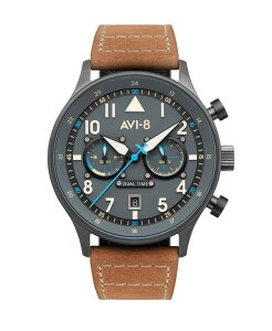 �A���B�G�C�g �����Y �A�N�Z�T���[ �r���v ���U�[ AVI-8 Men's Hawker Hurricane Carey Dual Time Orissa Beigenuine Leather Strap Watch 43mm Beige �x�[�W��