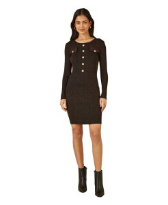 ���~�L�� ���f�B�[�X �g�b�v�X �����s�[�X �g�[�� �j�b�g Yumi Women's Metallic Fitted Military Knit Dress Black �u���b�N