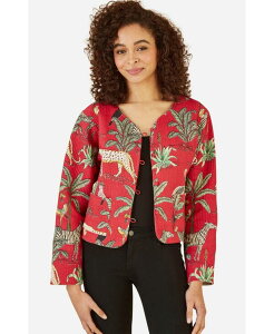 ���~�L�� ���f�B�[�X �A�E�^�[ �W���P�b�g�E�u���]�� �L���e�B���O �N���b�v�h Yumi Women's Animal Reversible Cropped Quilted Jacket Red ���b�h