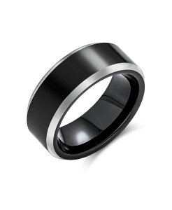�u�����O ���f�B�[�X �A�N�Z�T���[ Bling Jewelry Classic Black Titanium Band Ring Two Tone Beveledge Comfort Fit 8MM Black a �u���b�N
