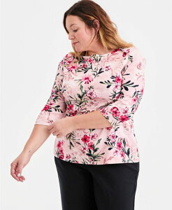 �X�^�C���A���h�R�[ ���f�B�[�X �g�b�v�X �V���c �R�b�g�� Style & Co Women's Pima Cotton 3/4-Sleeve Boat-Neck Top Fresh Lipstick Combo