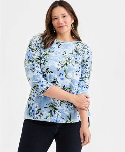 �X�^�C���A���h�R�[ ���f�B�[�X �g�b�v�X �V���c �R�b�g�� Style & Co Women's Pima Cotton 3/4-Sleeve Boat-Neck Top Rain Song Combo