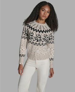 �r�[�V�r�[�W�[ ���f�B�[�X �A�E�^�[ �j�b�g�E�Z�[�^�[ �N���[�l�b�N BCBG Women's Crewneck Fair Isle Sweater Whisper White Multi �z���C�g