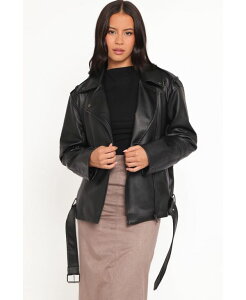Petal and Pup ���f�B�[�X �A�E�^�[ �W���P�b�g�E�u���]�� ���U�[ �t�F�C�N���U�[ Petal and Pup Women's Parsons Oversized Faux Leather Moto Jacket Black �u���b�N