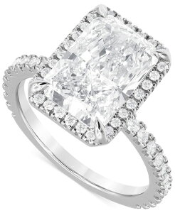 �o�b�W�F���[�~�V���J ���f�B�[�X �A�N�Z�T���[ �����O Badgley Mischka Certified Lab Grown Diamond Radiant-Cut Halo Engagement Ring (4-1/2 ct.w.) in 14k White Gold �z���C�g