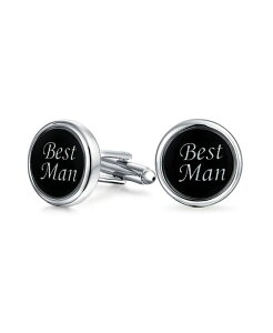�u�����O �����Y �A�N�Z�T���[ �J�t�X�{�^�� �V���c Bling Jewelry BEST MAN Script Words Round Black White Shirt Cuff Links Groomsmen Party Gift Brass Bullet Hinge Back Black �u���b�N