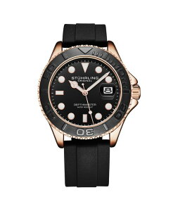 �X�g�D�[�����O �����Y �A�N�Z�T���[ �r���v Stuhrling Depthmaster 4072 Men s Quartz Diver Watch 42mm Rose Gold-Tone Case Black Dial Silicone Strap Date 100M Wateresistant Rose �u���b�N