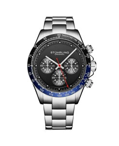 �X�g�D�[�����O �����Y �A�N�Z�T���[ �r���v T�V���c �_�E�� Stuhrling Chronomark 4066 Men �f s Quartz Chronograph Watch with Screw-Down Crown Texturedial & Stainlessteel Bracelet Silver-tone / black �u���b�N