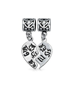 �u�����O ���f�B�[�X �A�N�Z�T���[ �u���X���b�g�E�o���O���E�A���N���b�g Bling Jewelry BFF SIS Little SIS 2 Pc Split Heart Charm Bead Sterling Silver for European Bracelet Silver �V���o�[