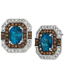 �� ���@�� ���f�B�[�X �A�N�Z�T���[ �����O Le Vian Deep Sea Blue Topaz (3-1/2 ct.w.) & Diamond (1-5/8 ct.w.) Stud Earrings in 14k White No Color �z���C�g