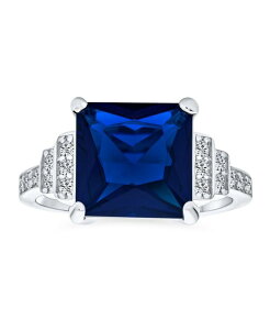 �u�����O ���f�B�[�X �A�N�Z�T���[ Bling Jewelry Sterling Silver Art Deco Style 5CTW Blue Princess Cut CZ Statement Ring with Stepped Side Stones Blue �u���[