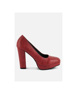 �����h�����O ���f�B�[�X �V���[�Y �p���v�X �q�[�� London Rag Womens Whitley Croc Texture High Block Heel Pumps Red ���b�h