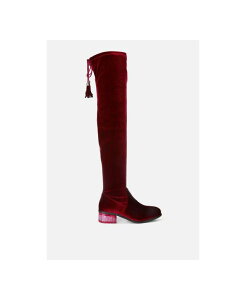 �����h�����O ���f�B�[�X �V���[�Y �u�[�c�E���C���u�[�c �x���x�b�g �q�[�� London Rag Womens Rumple Velvet Over The Knee Clear Heel Boots Medium red ���b�h