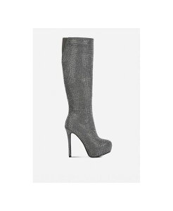 �����h�����O ���f�B�[�X �V���[�Y �u�[�c�E���C���u�[�c London Rag Womens Nebula Rhinestonembellished Stiletto Calf Boots Grey �O���[