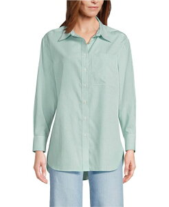 �����Y�G���h ���f�B�[�X �g�b�v�X �V���c Lands' End Women's Oversized No Iron Tunic with Statement Collar Shirt Vibrant clover mini stripe �X�g���C�v